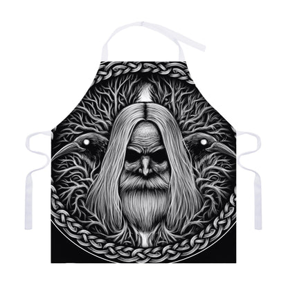 Black And White Odin With Crows Print Adjustable Apron