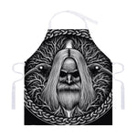 Black And White Odin With Crows Print Adjustable Apron