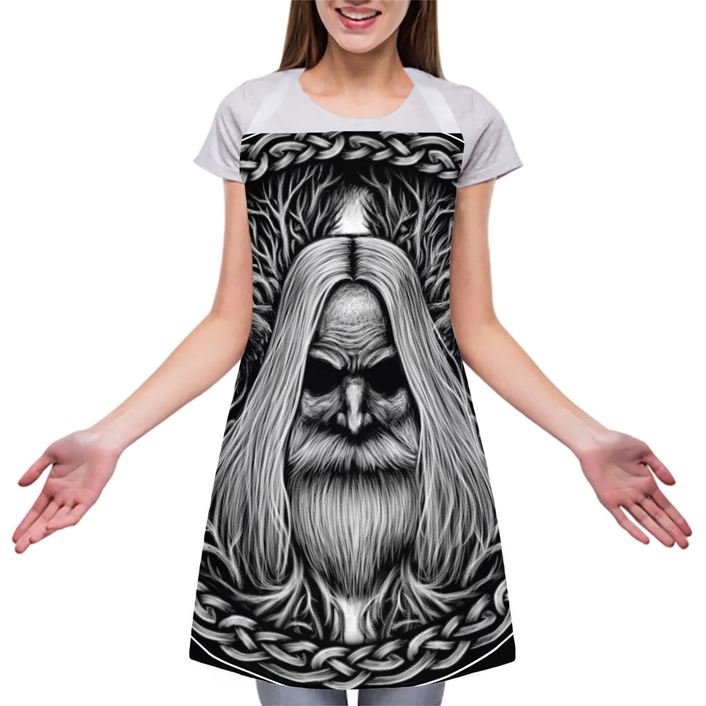 Black And White Odin With Crows Print Adjustable Apron
