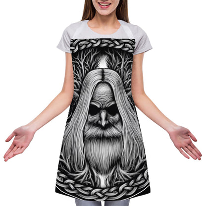 Black And White Odin With Crows Print Adjustable Apron