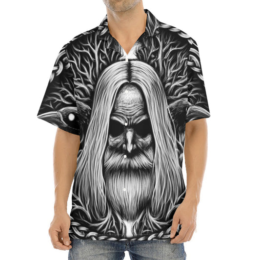 Black And White Odin With Crows Print Aloha Shirt
