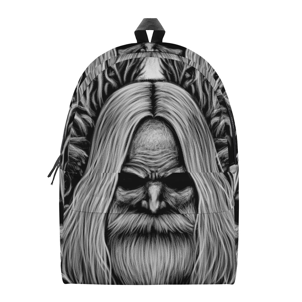 Black And White Odin With Crows Print Backpack