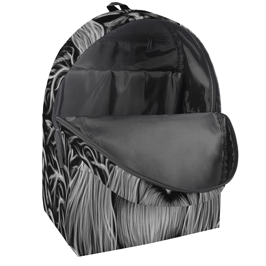 Black And White Odin With Crows Print Backpack