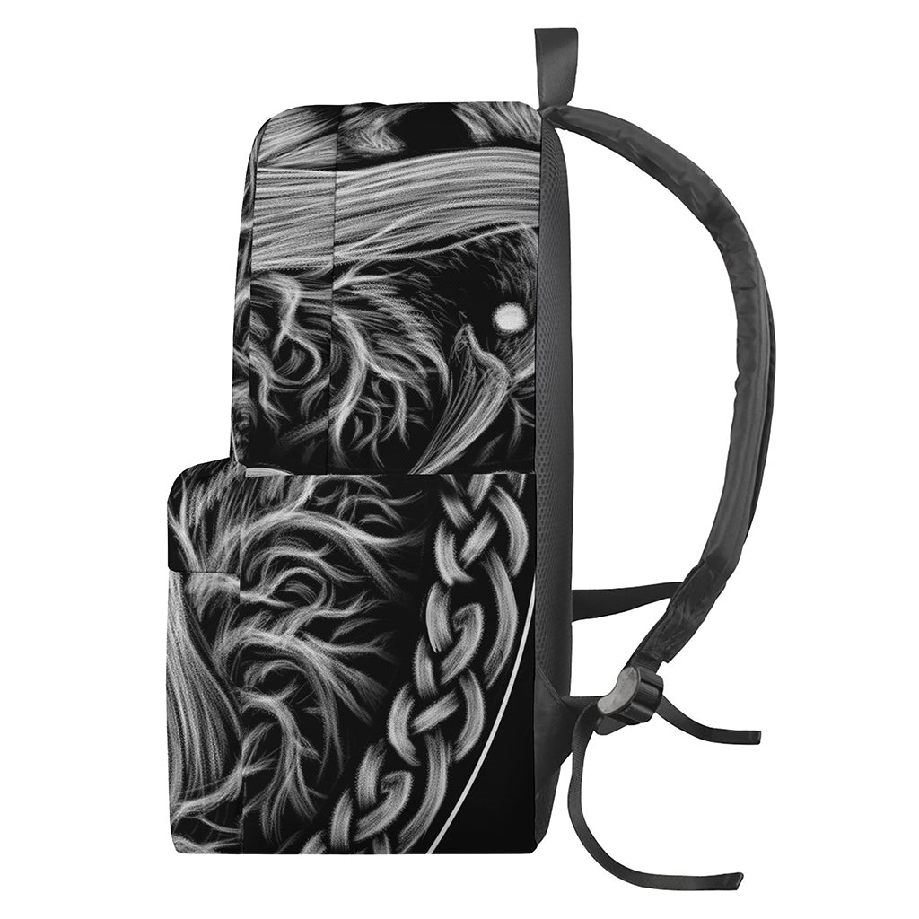 Black And White Odin With Crows Print Backpack