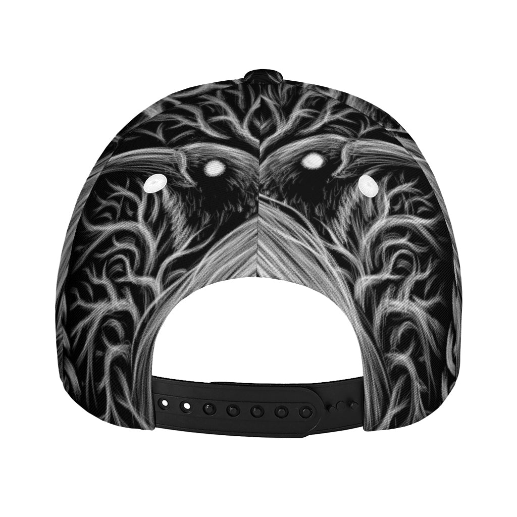 Black And White Odin With Crows Print Baseball Cap