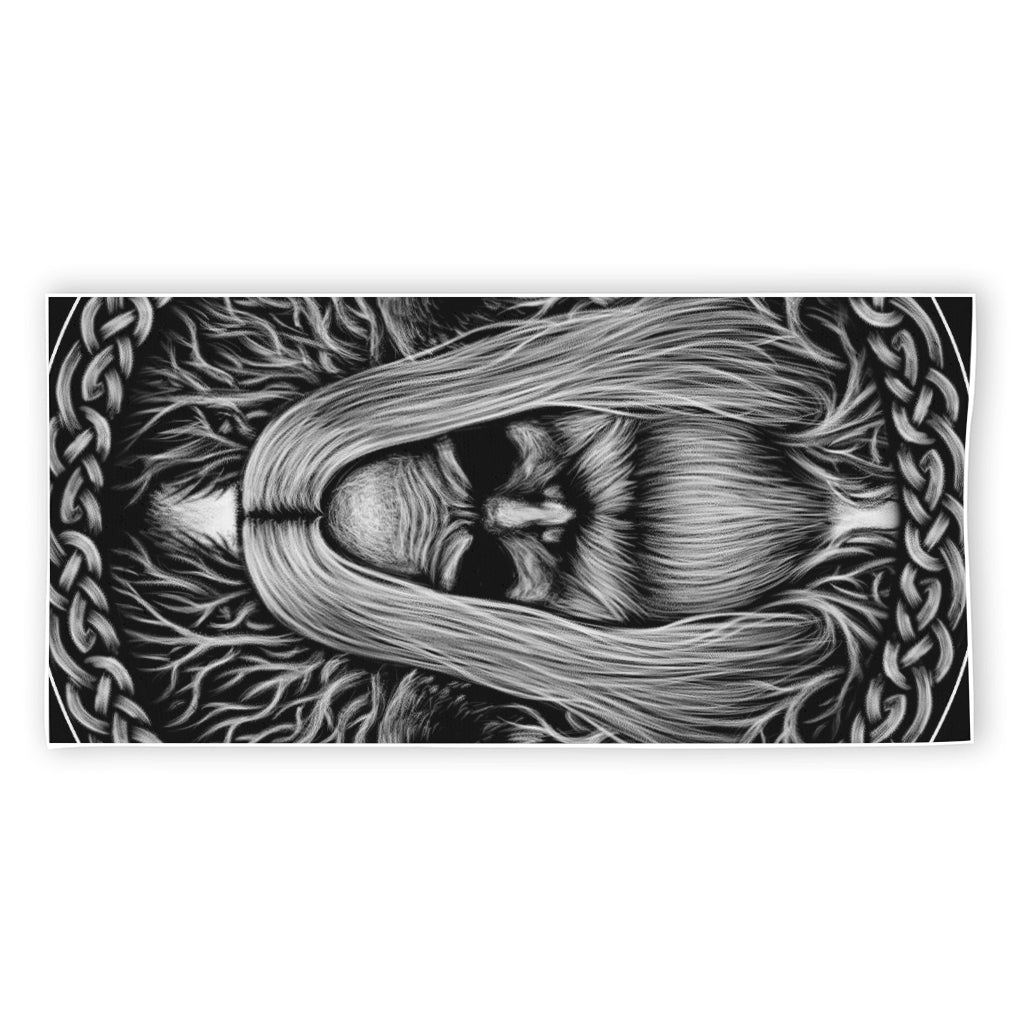 Black And White Odin With Crows Print Beach Towel