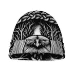 Black And White Odin With Crows Print Beanie