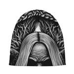 Black And White Odin With Crows Print Beanie