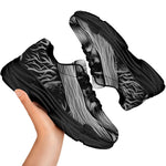 Black And White Odin With Crows Print Black Chunky Shoes