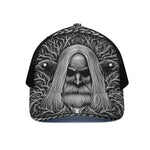 Black And White Odin With Crows Print Black Mesh Trucker Cap