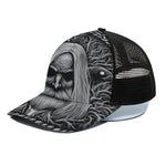 Black And White Odin With Crows Print Black Mesh Trucker Cap