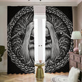 Black And White Odin With Crows Print Dimout Pencil Pleat Curtains