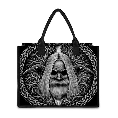 Black And White Odin With Crows Print Canvas Tote Bag
