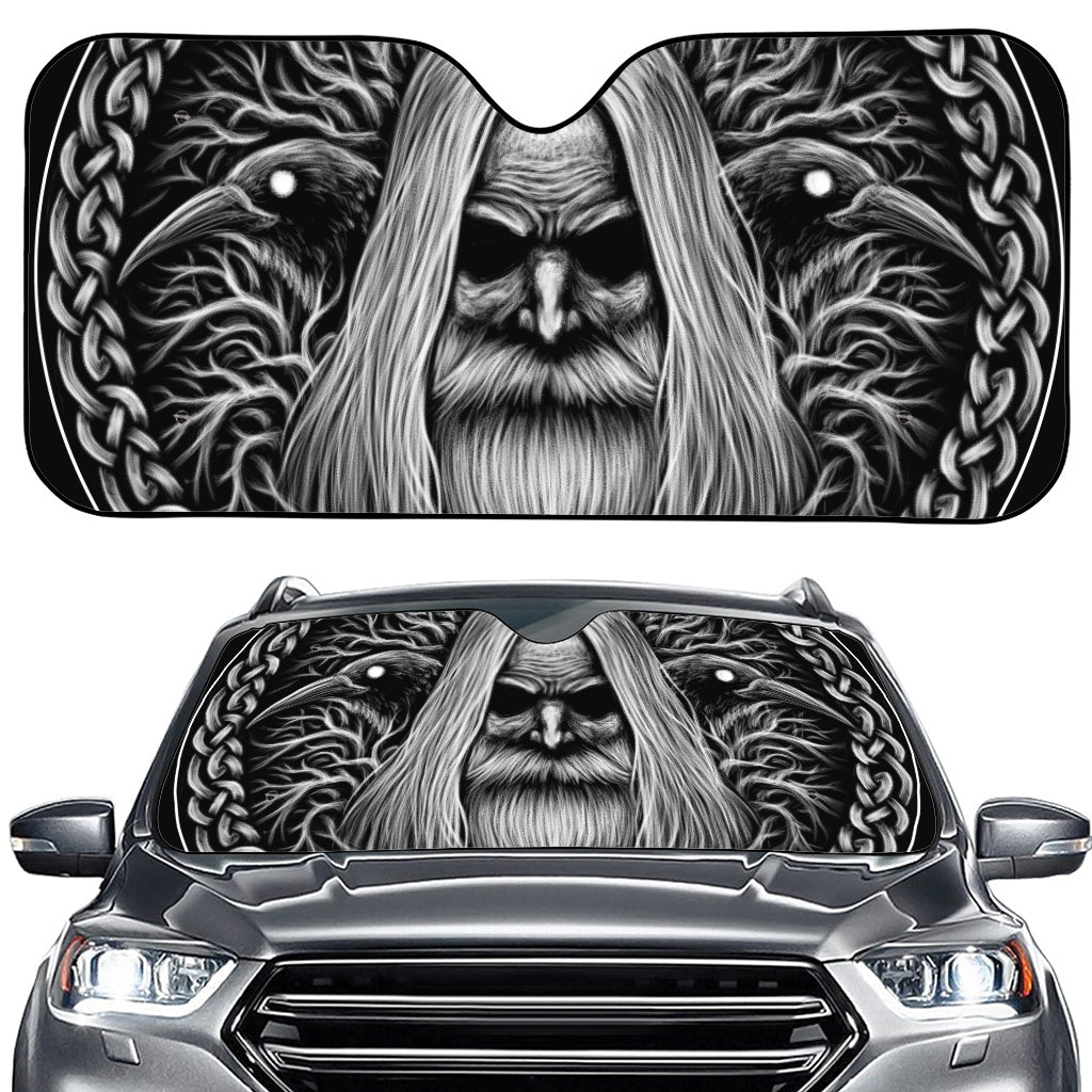 Black And White Odin With Crows Print Car Windshield Sun Shade