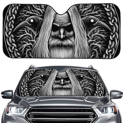 Black And White Odin With Crows Print Car Windshield Sun Shade