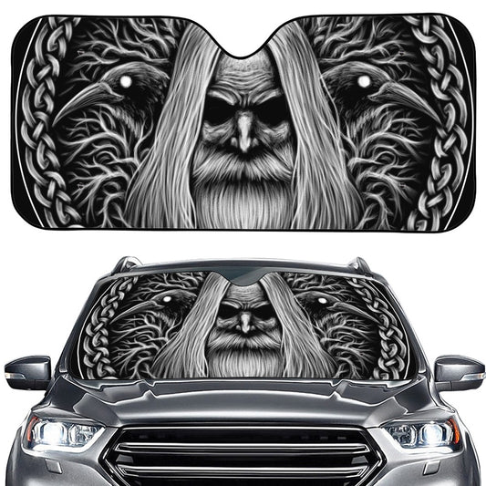 Black And White Odin With Crows Print Car Windshield Sun Shade