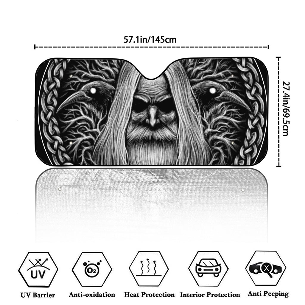 Black And White Odin With Crows Print Car Windshield Sun Shade