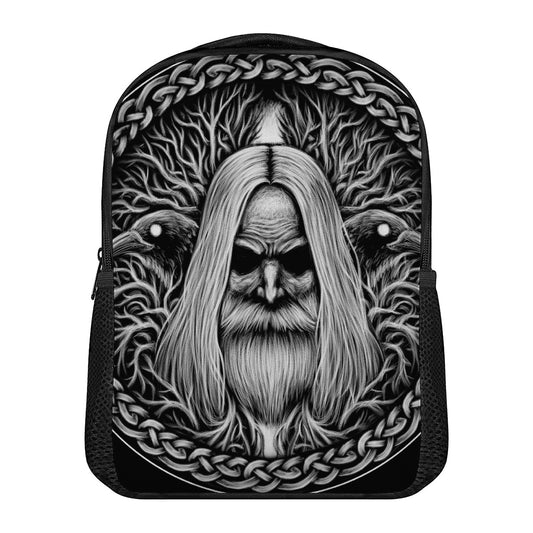 Black And White Odin With Crows Print Casual Backpack