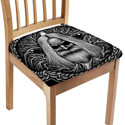 Black And White Odin With Crows Print Chair Cushion Cover