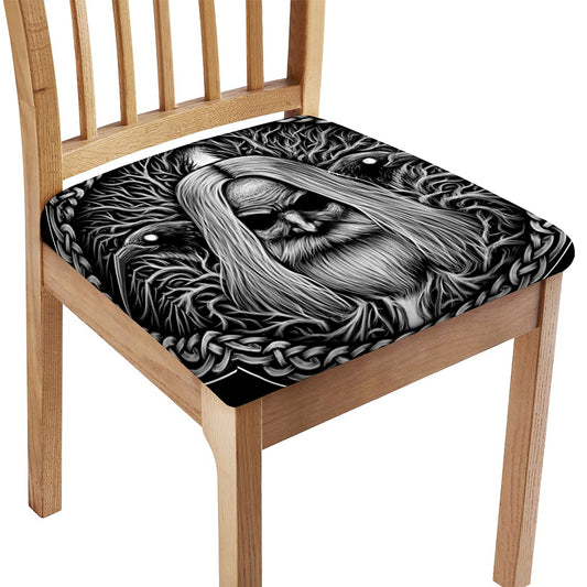Black And White Odin With Crows Print Chair Cushion Cover