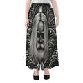 Black And White Odin With Crows Print Chiffon Maxi Skirt