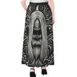 Black And White Odin With Crows Print Chiffon Maxi Skirt