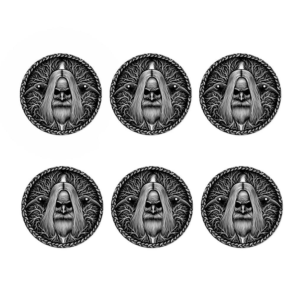 Black And White Odin With Crows Print Coaster Set