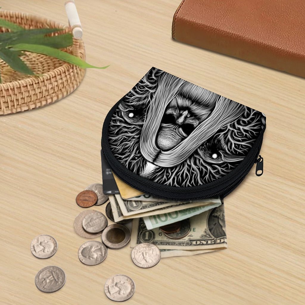 Black And White Odin With Crows Print Coin Purse