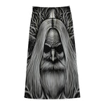 Black And White Odin With Crows Print Cotton Front Slit Maxi Skirt