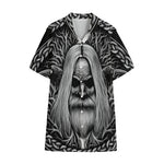 Black And White Odin With Crows Print Cotton Hawaiian Shirt