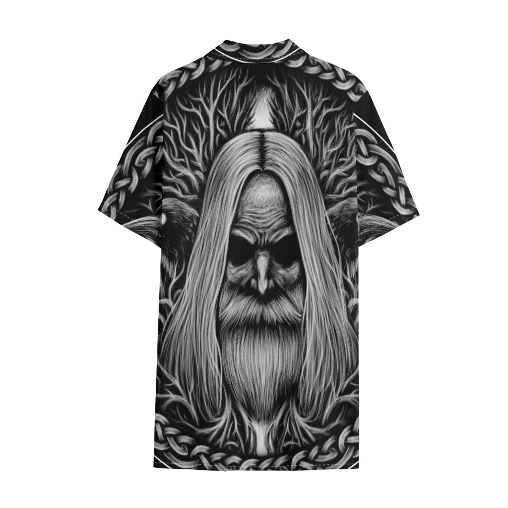 Black And White Odin With Crows Print Cotton Hawaiian Shirt