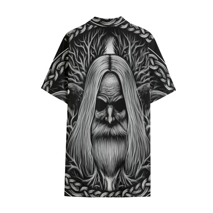 Black And White Odin With Crows Print Cotton Hawaiian Shirt