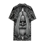Black And White Odin With Crows Print Cotton Hawaiian Shirt