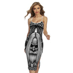 Black And White Odin With Crows Print Cross Back Cami Dress