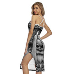 Black And White Odin With Crows Print Cross Back Cami Dress