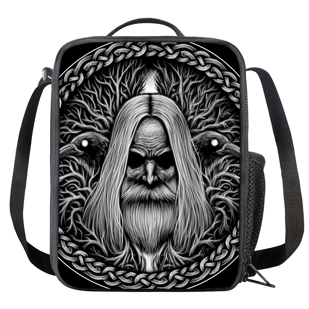 Black And White Odin With Crows Print Crossbody Lunch Bag