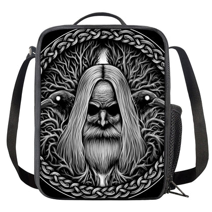 Black And White Odin With Crows Print Crossbody Lunch Bag