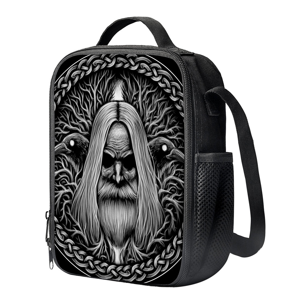 Black And White Odin With Crows Print Crossbody Lunch Bag