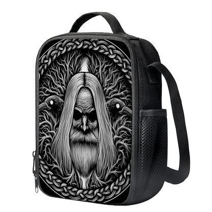 Black And White Odin With Crows Print Crossbody Lunch Bag
