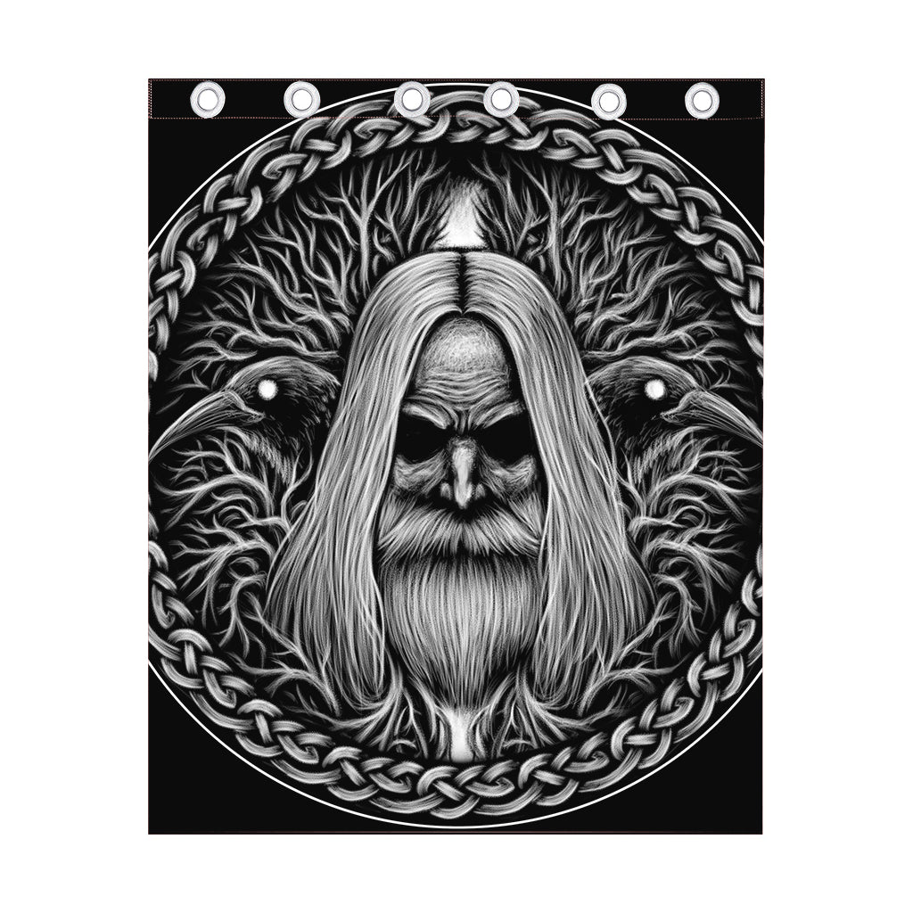 Black And White Odin With Crows Print Curtain