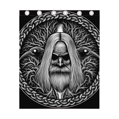 Black And White Odin With Crows Print Curtain