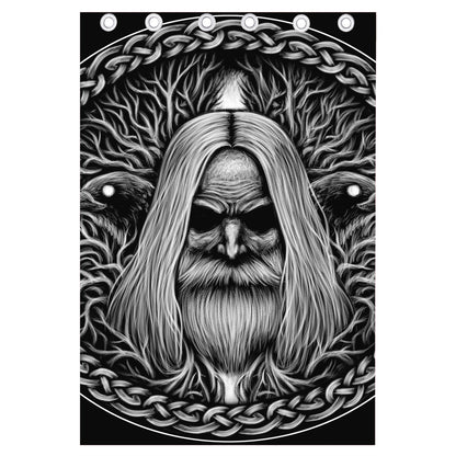 Black And White Odin With Crows Print Curtain