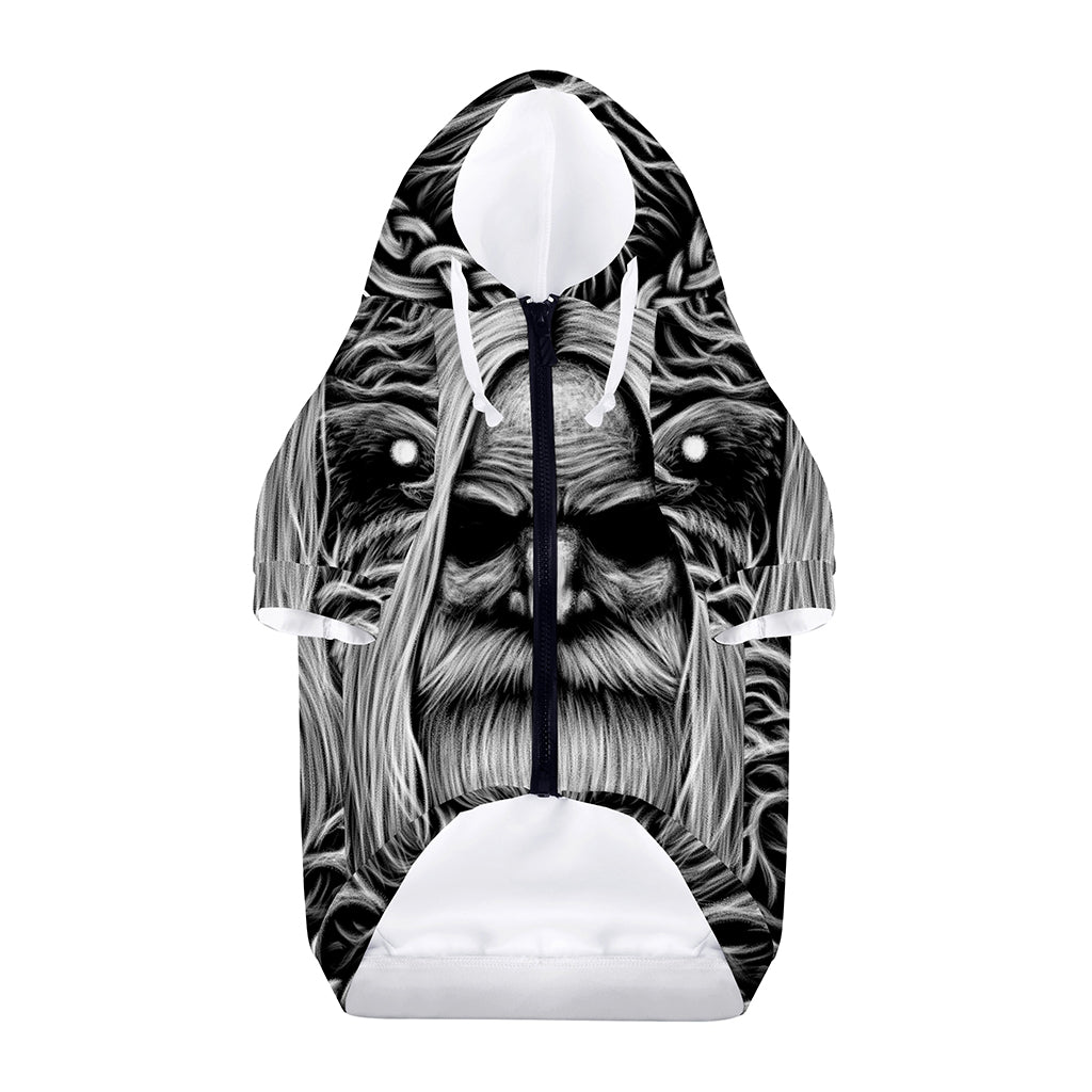 Black And White Odin With Crows Print Dog Zip Up Hoodie