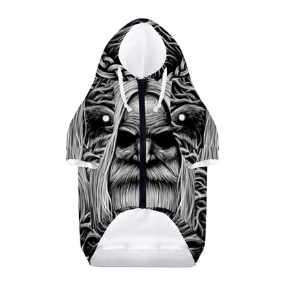 Black And White Odin With Crows Print Dog Zip Up Hoodie