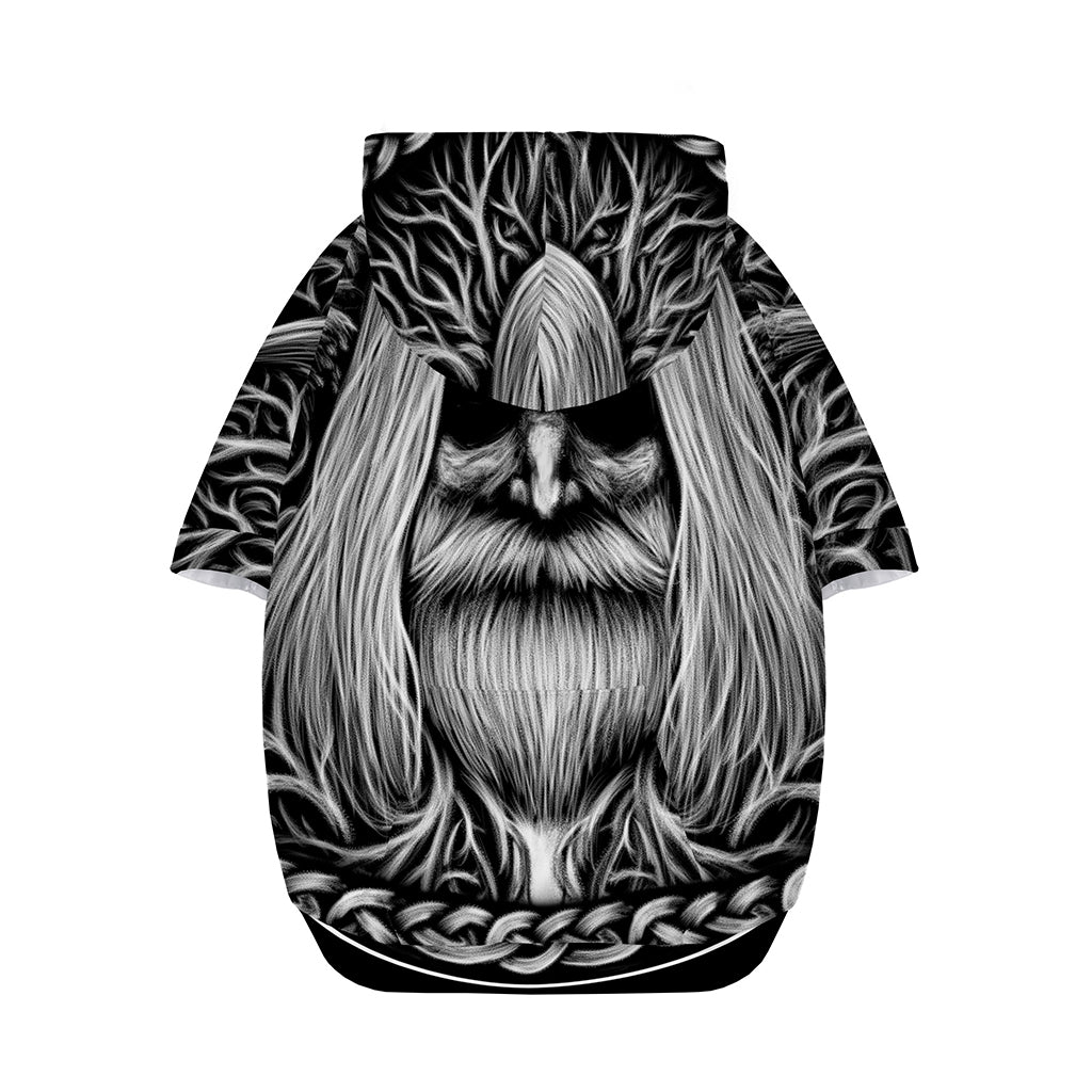 Black And White Odin With Crows Print Dog Zip Up Hoodie