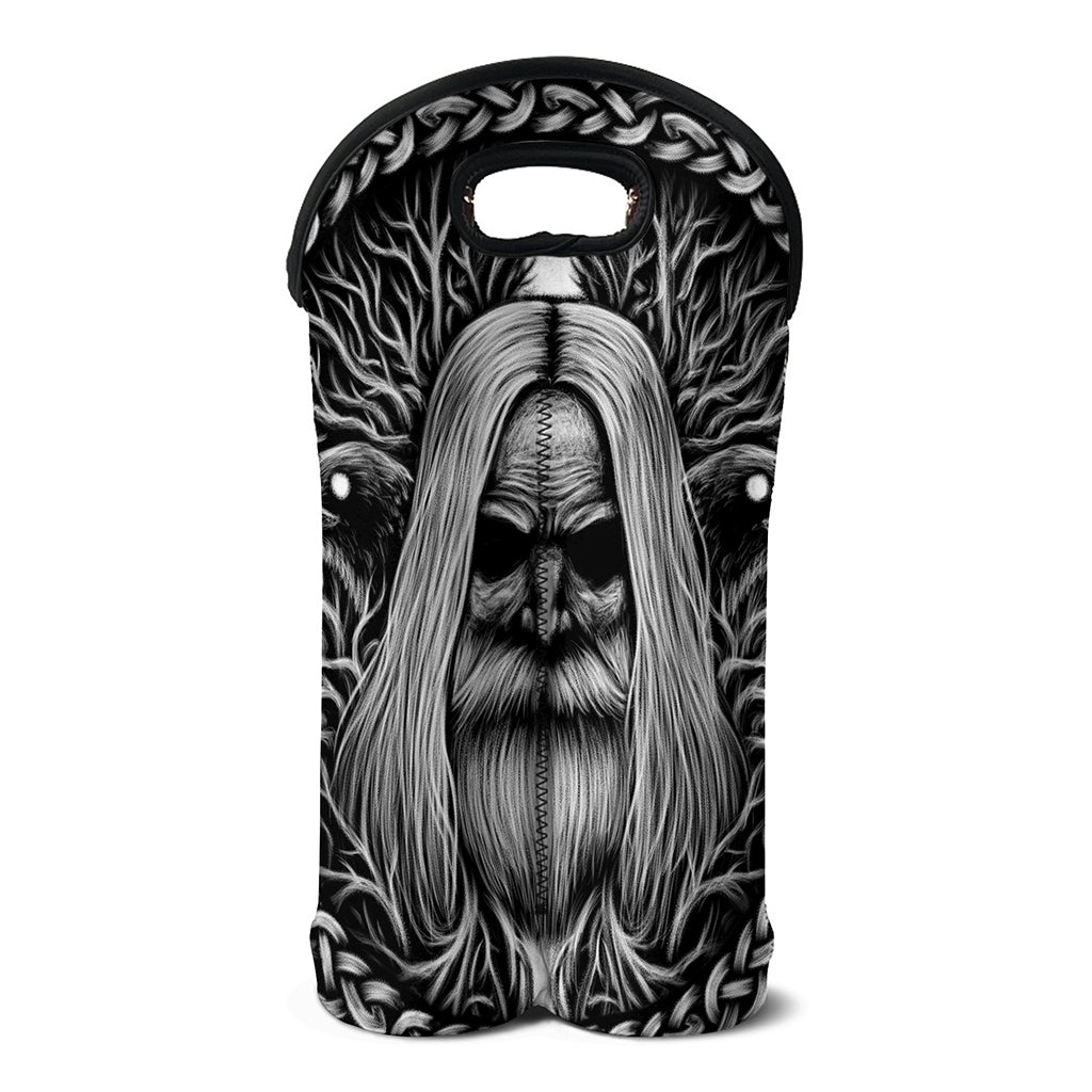 Black And White Odin With Crows Print Double Neoprene Wine Tote