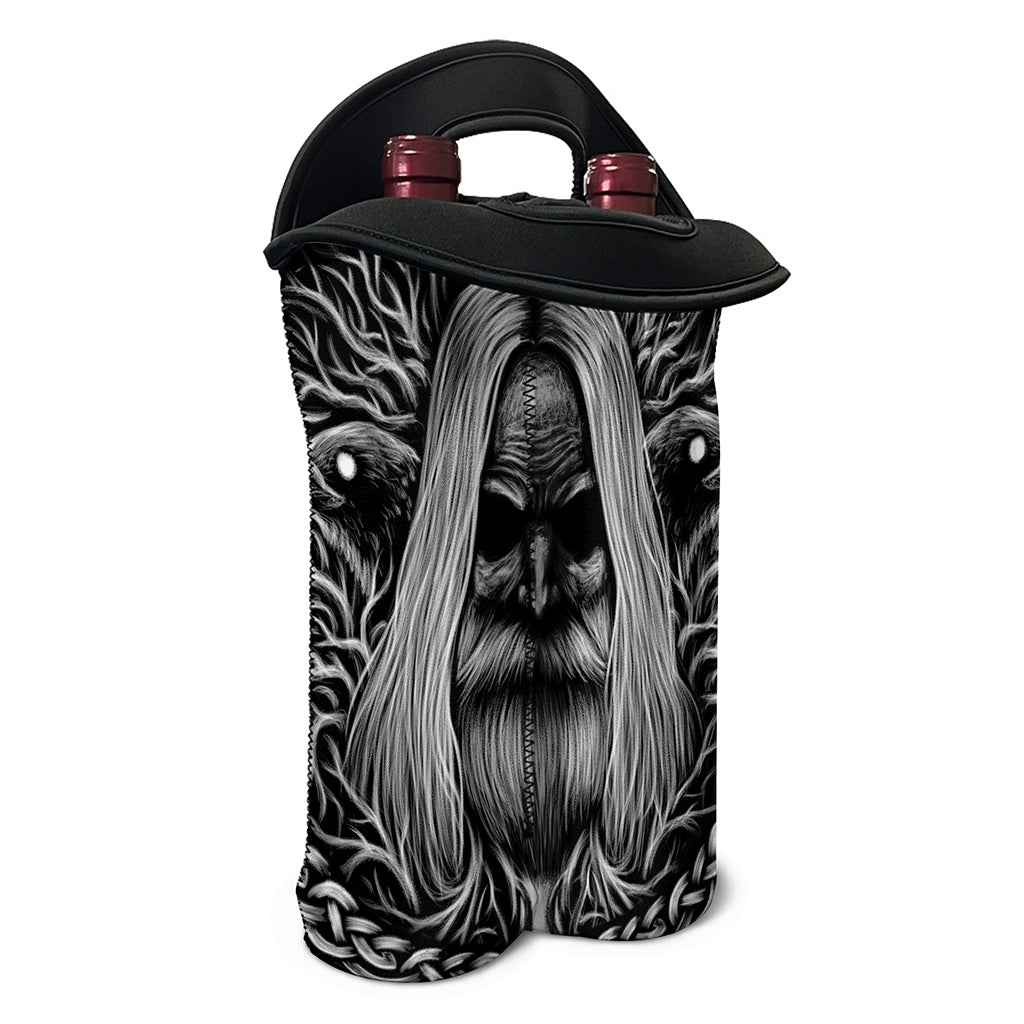 Black And White Odin With Crows Print Double Neoprene Wine Tote
