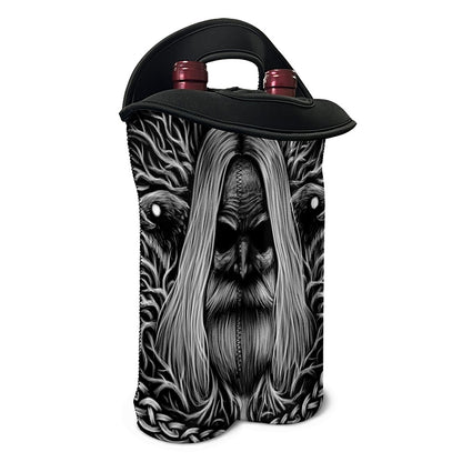 Black And White Odin With Crows Print Double Neoprene Wine Tote