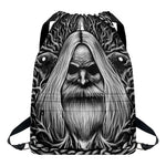 Black And White Odin With Crows Print Drawstring Backpack