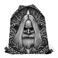 Black And White Odin With Crows Print Drawstring Bag